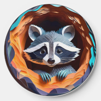 Paper Art Baby Raccoon In Tree 3D Wireless Charger