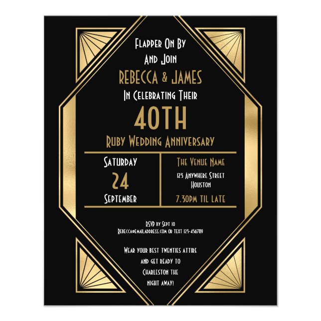 PAPER | Art Deco Ruby 40th Anniversary Invite (Front)