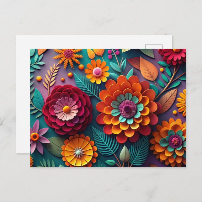 Paper art floral  postcard (Front/Back)