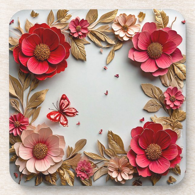 Paper art flowers beverage coaster (Front)
