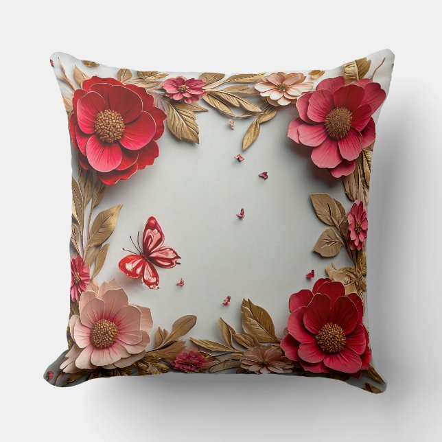 Paper art flowers throw pillow (Front)