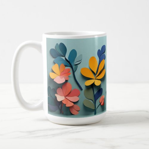 Paper art of colorful flowers coffee mug