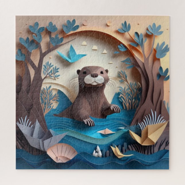 Paper Art Origami Otter in Water 3D Jigsaw Puzzle (Vertical)
