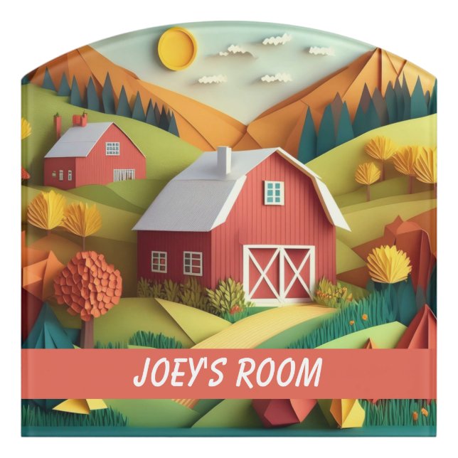 Paper Art Origami Style Farmhouse Scene Door Sign (Contour Front)