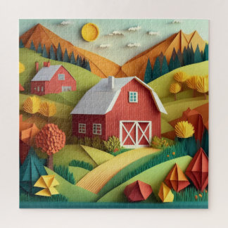 Paper Art Origami Style Farmhouse Scene Jigsaw Puzzle