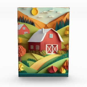 Paper Art Origami Style Farmhouse Scene Photo Block