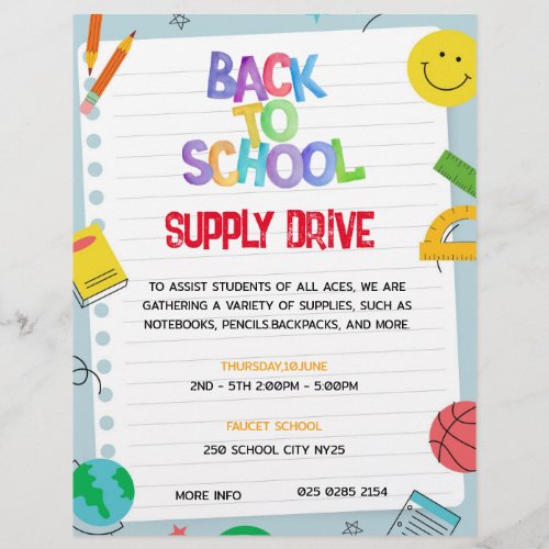 Paper Back to School Supply Drive Fundraiser Flyer