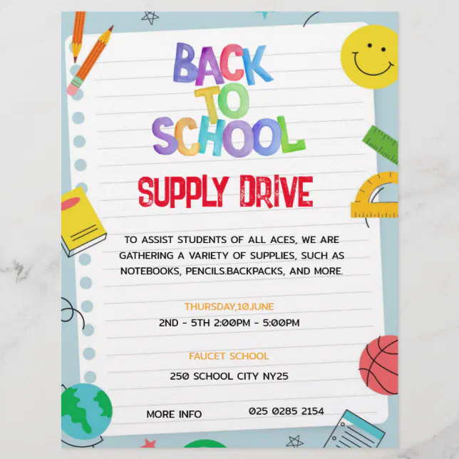 Paper Back to School Supply Drive Fundraiser Flyer | Zazzle