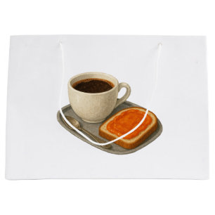 Paper bag with an image of coffee and a sandwich