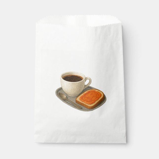 Paper bag with illustration of coffee and toast (Front)