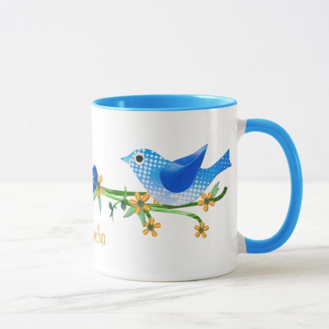 Paper Birds Custom Name Mug Blue (Right)