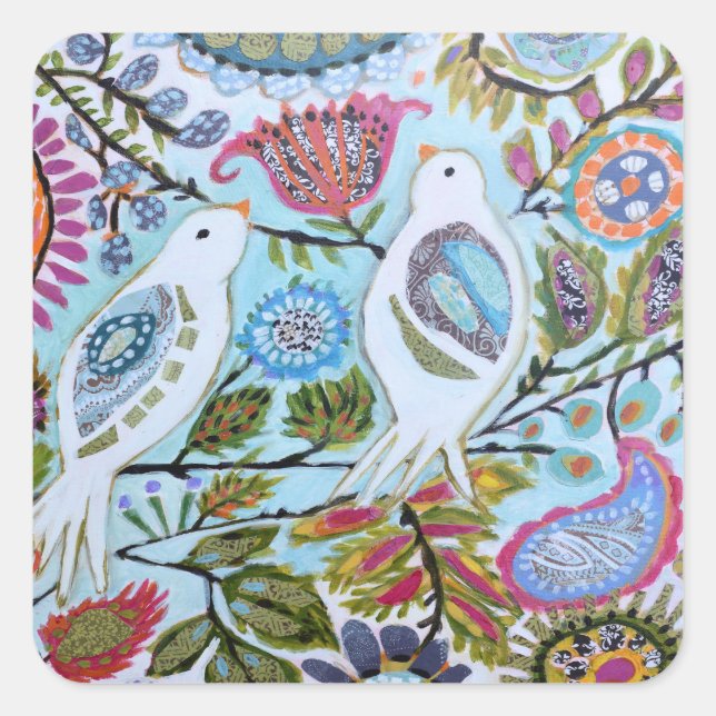 Paper Birds I Square Sticker (Front)