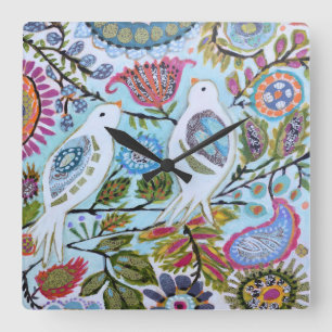 Paper Birds I Square Wall Clock