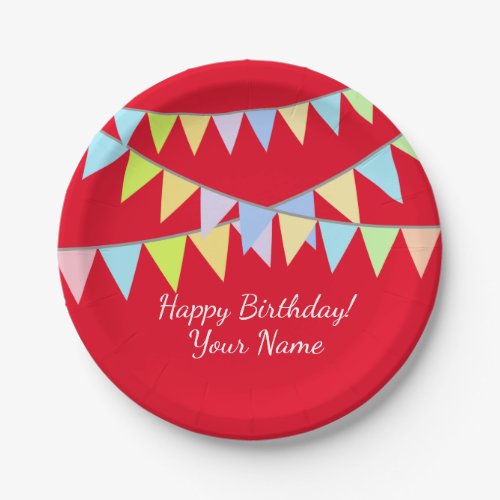 Paper Birthday party plate with pennant flag print