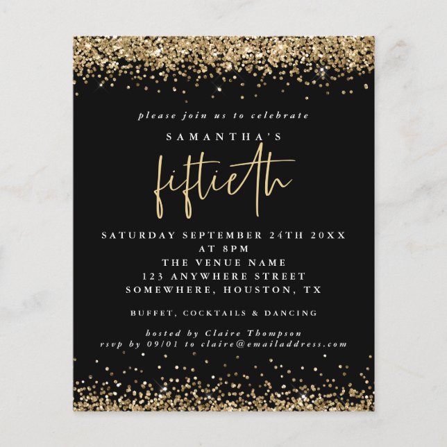 PAPER | Black Gold Glitter 50th Party Invitation (Front)