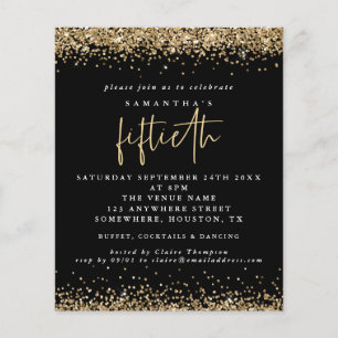 PAPER Black Gold Glitter 50th Party Invitation