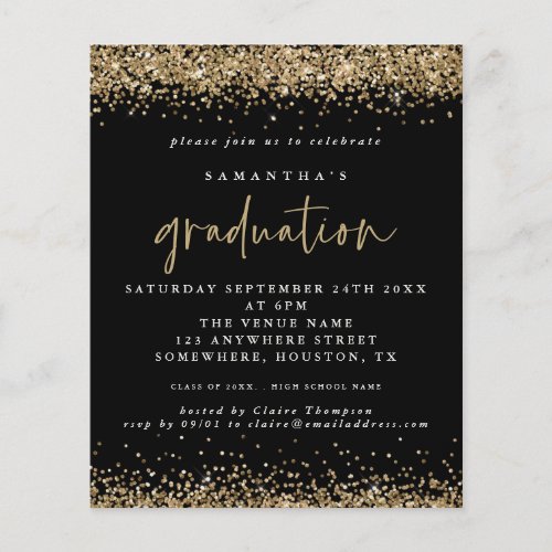 PAPER Black Gold Glitter Graduation Invitation