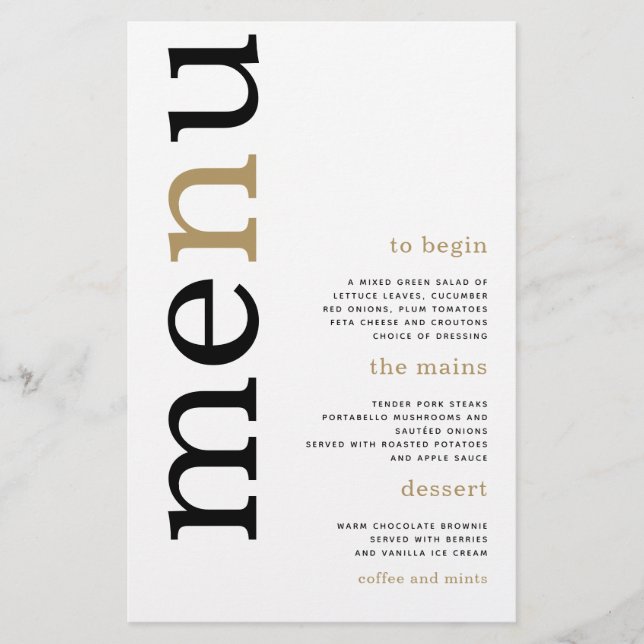 PAPER Black Gold Typography White Wedding Menu (Front)
