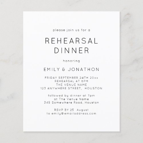 PAPER Black White Rehearsal Dinner Wedding Invite Flyer