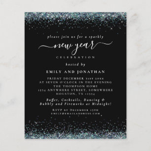 PAPER Blue Glitter Black New Years Eve Invite