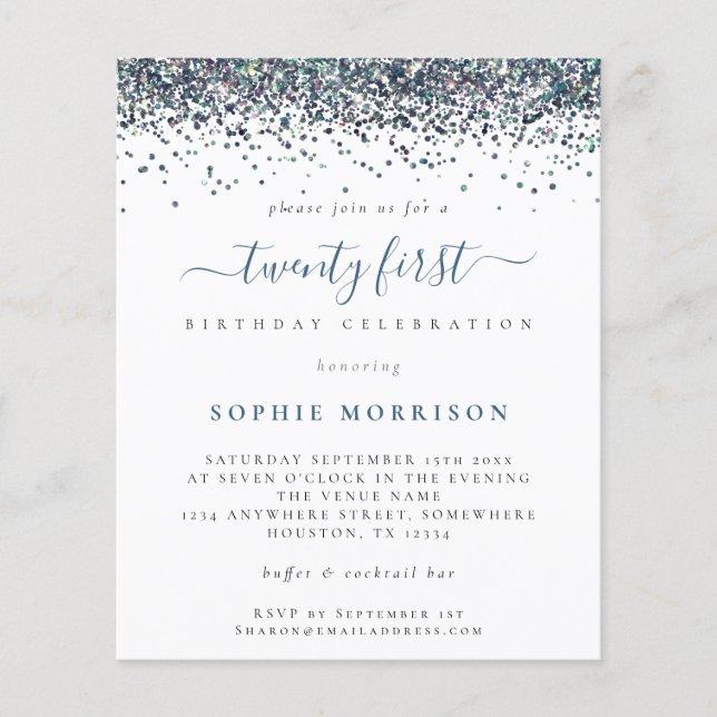 PAPER Blue Glitter Twenty First Party Invite (Front)