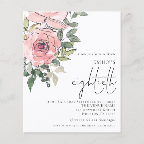 PAPER Blush Pink Floral Eightieth Party Invitation