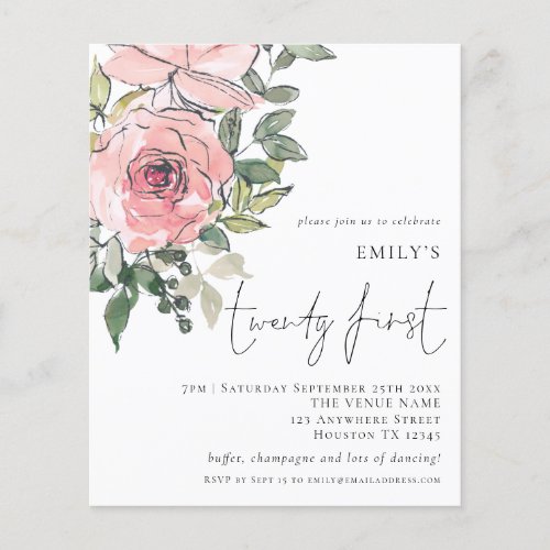 PAPER Blush Pink Florals 21st Birthday Invite