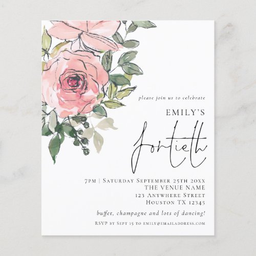 PAPER Blush Pink Florals Fortieth Birthday Invite