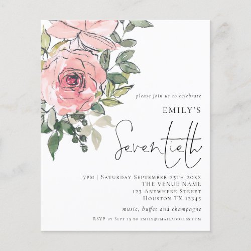 PAPER Blush Pink Florals Seventieth Party Invite