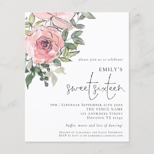 PAPER Blush Pink Florals Sweet 16 Invitation