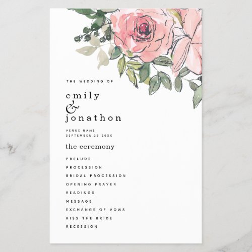 PAPER Blush Pink Florals Wedding Program