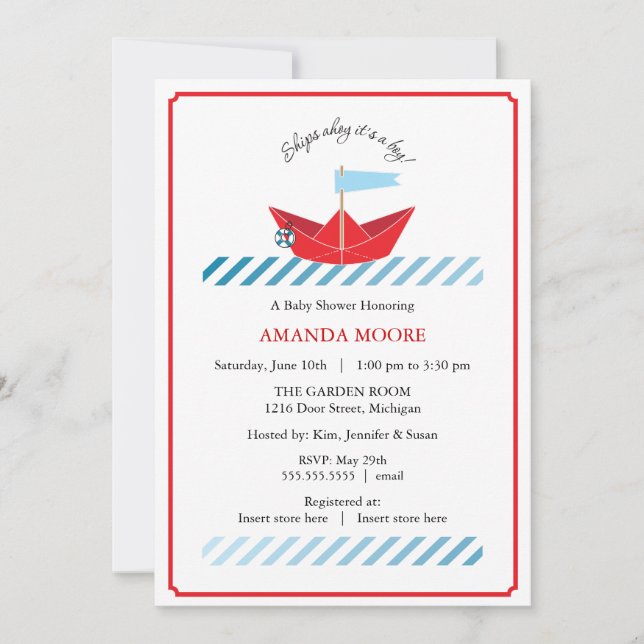 Paper Boat Baby Shower Invitation (Front)