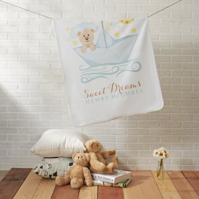 Paper Boat Bear Baby Blanket (In Situ)