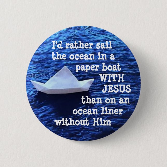 Paper Boat With Jesus Pinback Button (Front)