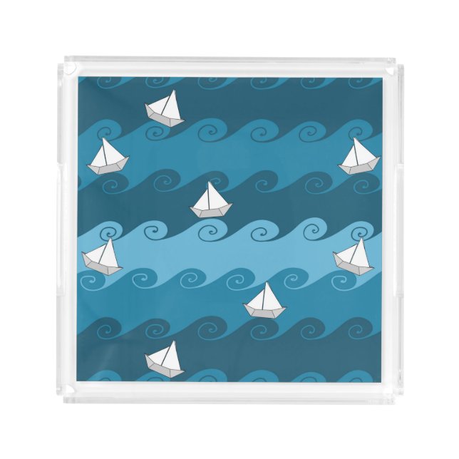 Paper Boats Pattern Acrylic Tray (Front)