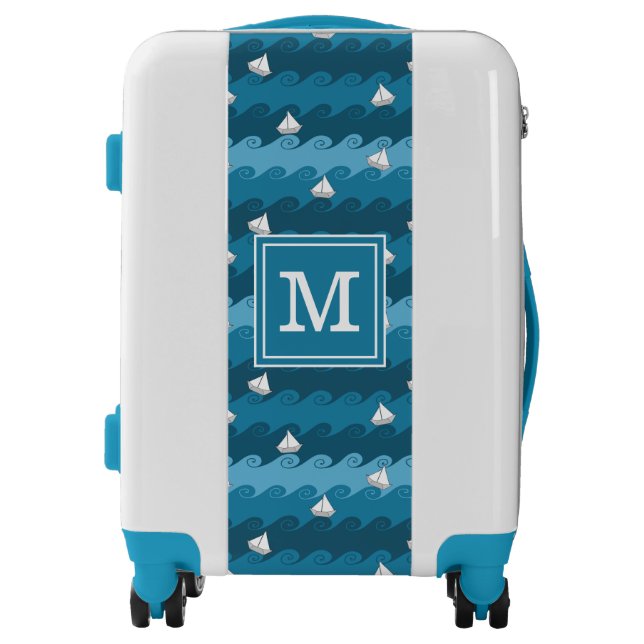 Paper Boats Pattern| Add Your Initial Luggage (Front)