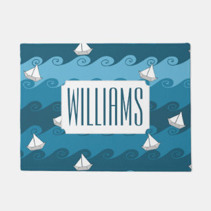 Paper Boats Pattern   Add Your Name Doormat