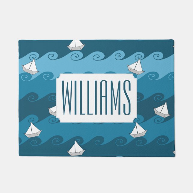 Paper Boats Pattern | Add Your Name Doormat (Front)