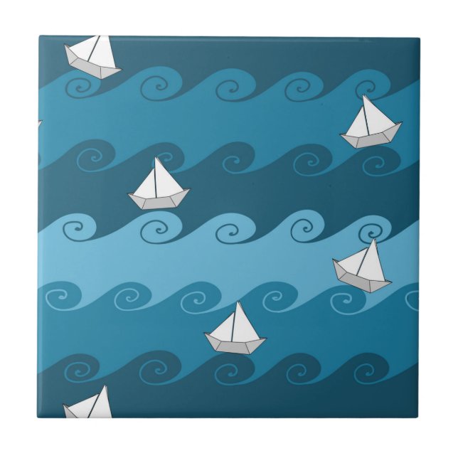 Paper Boats Pattern Ceramic Tile (Front)