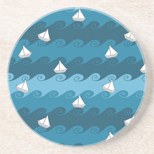 Paper Boats Pattern Drink Coaster (Front)