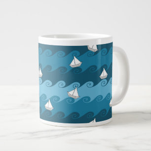 Paper Boats Pattern Large Coffee Mug