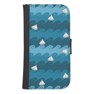 Paper Boats Pattern Galaxy S4 Wallet Case