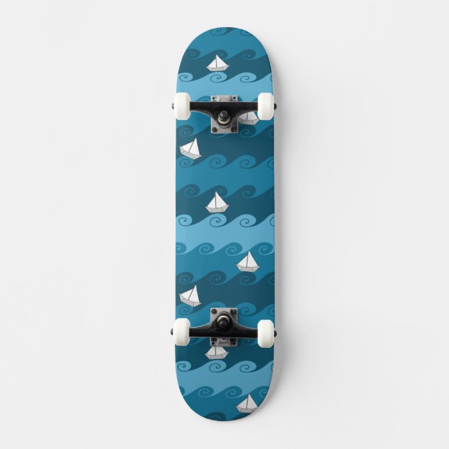 Paper Boats Pattern Skateboard Deck (Front)