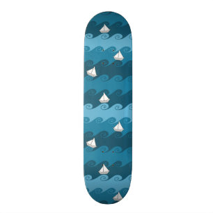 Paper Boats Pattern Skateboard Deck