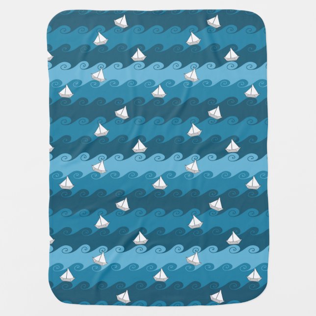 Paper Boats Pattern Stroller Blanket (Front)