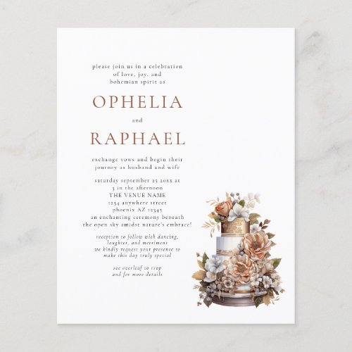 PAPER Boho Cake Florals Bohemian Wedding Invite