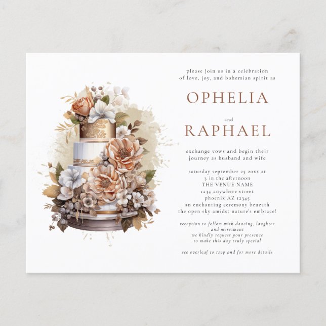 PAPER Boho Cake Florals Bohemian Wedding Invite (Front)