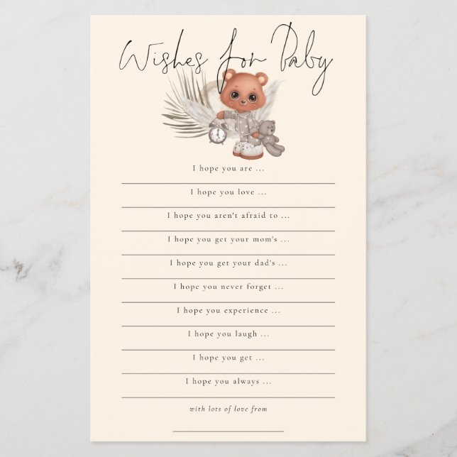 PAPER | Boho Chic Bear Wishes for Baby Shower game (Front)