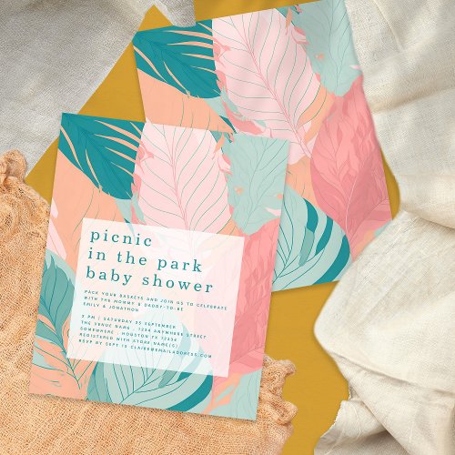 PAPER  Boho Coral Teal Leaves Picnic Baby Shower