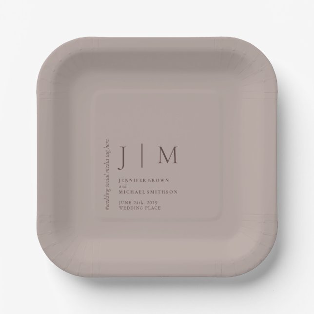 Paper Brown Formal Event Theme Wedding Plates (Front)